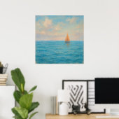 Orange Sailboat Voyage - Pastel Painting Style Art ポスター (ホームオフィス)