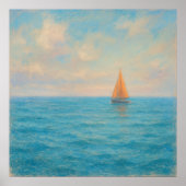 Orange Sailboat Voyage - Pastel Painting Style Art ポスター (正面)