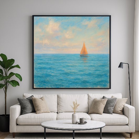 Orange Sailboat Voyage - Pastel Painting Style Art ポスター