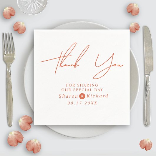 Orange script calligraphy Thank You fall wedding スタンダードカクテルナプキン