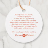 Orange script calligraphy Thank You fall wedding フェイバータグ (裏面)