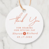 Orange script calligraphy Thank You fall wedding フェイバータグ (正面)