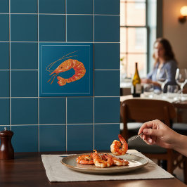 Orange Shrimp Seafood Illustration Tile タイル