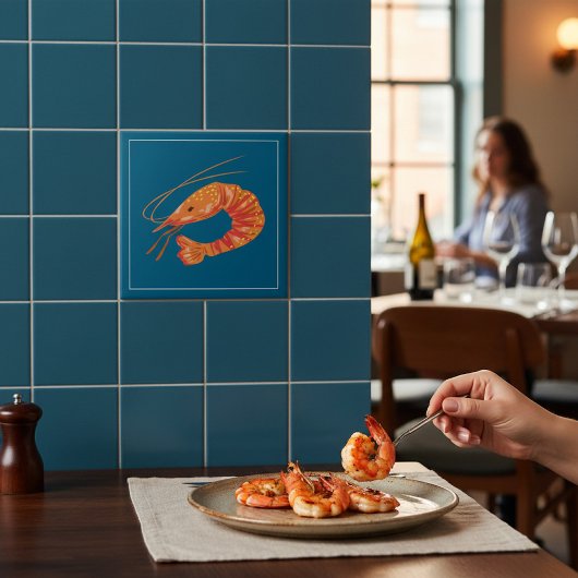 Orange Shrimp Seafood Illustration Tile タイル