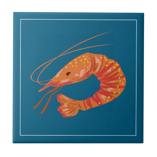 Orange Shrimp Seafood Illustration Tile タイル (正面)