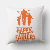 Orange Silhouette Dad Two Kids Hearts クッション (裏面)