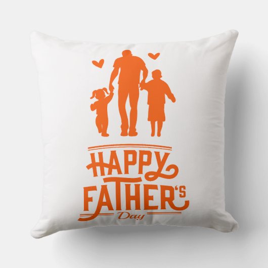 Orange Silhouette Dad Two Kids Hearts クッション (裏面)