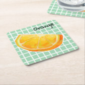 Orange, sinaasappel  スクエアペーパーコースター (アングル)