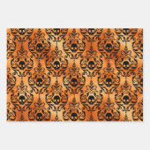 Orange Skull and Bat Halloween Damask ラッピングペーパーシート (正面3)