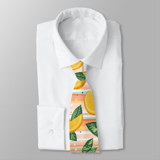 Orange Slice Pattern with Green Leaves on Pastel ネクタイ (タイ)