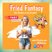 Orange Smiling Blonde Woman Fries Family Fun ウィンドウサイン (シート3)