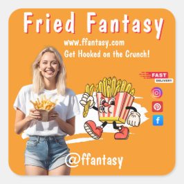 Orange Smiling Blonde Woman Fries Family Fun スクエアシール