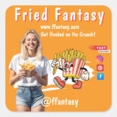 Orange Smiling Blonde Woman Fries Family Fun スクエアシール (正面)