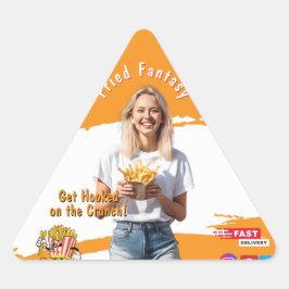 Orange Smiling Blonde Woman Fries Family Fun 三角形シール