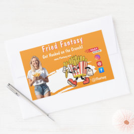 Orange Smiling Blonde Woman Fries Family Fun 長方形シール