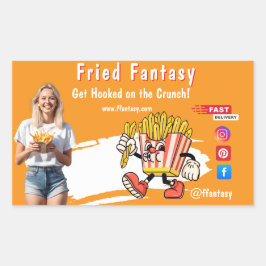 Orange Smiling Blonde Woman Fries Family Fun 長方形シール