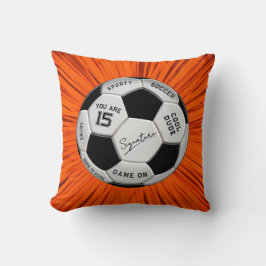 Orange Soccer Ball Custom Text Birthday Milestone  クッション