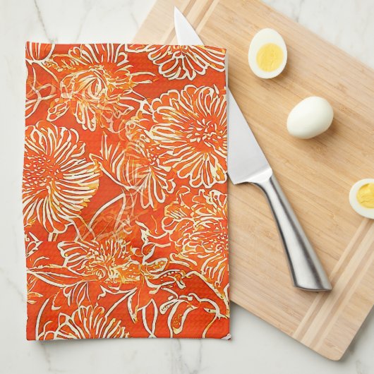 Orange soft flowers キッチンタオル (四つ折り)