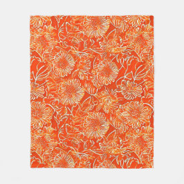 Orange soft flowers フリースブランケット