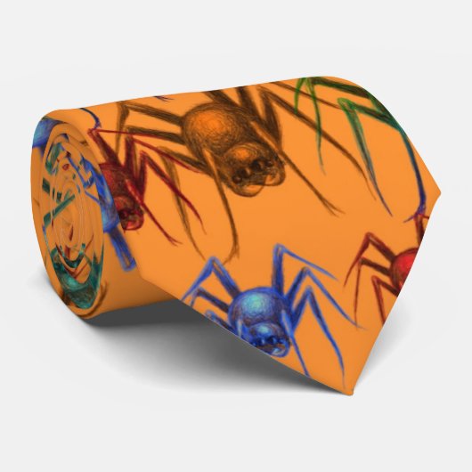 Orange Spider Pattern Spooky Funny Halloween ネクタイ (ロール)
