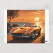 Orange Sportscar Sunset Tropical Beach ポストカード (裏面)