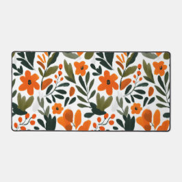 Orange Spring Flowers Botanical Pattern Floral デスクマット