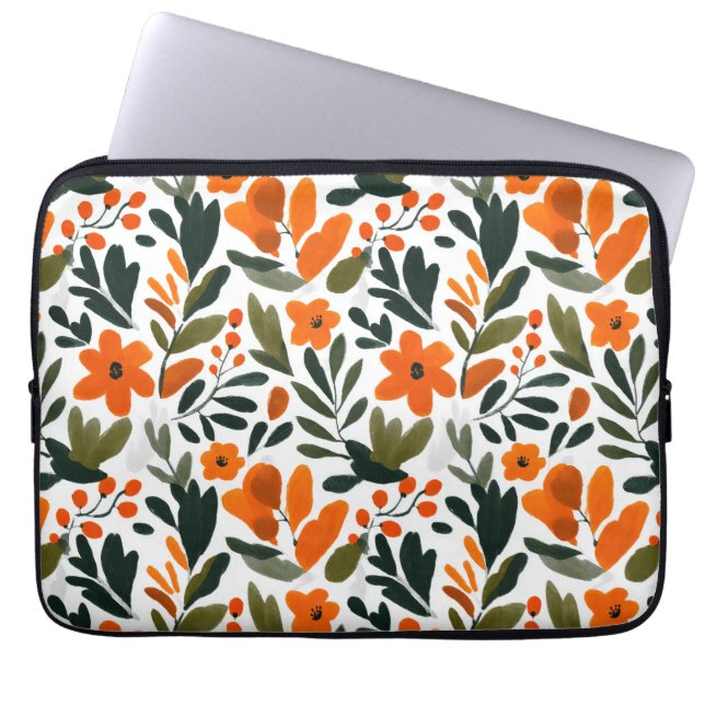 Orange Spring Flowers Elegant Chic Floral Pattern  ラップトップスリーブ (正面)