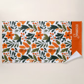 Orange Spring Flowers Elegant Floral Pattern Name  ビーチタオル (正面)