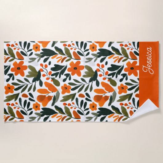 Orange Spring Flowers Elegant Floral Pattern Name  ビーチタオル (正面)