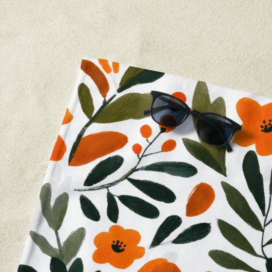 Orange Spring Flowers Elegant Floral Pattern Name  ビーチタオル (インサイチュ)
