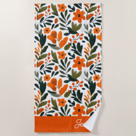 Orange Spring Flowers Elegant Floral Pattern Name  ビーチタオル