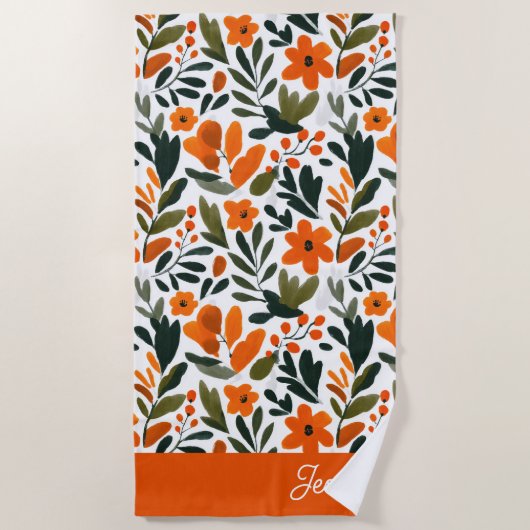 Orange Spring Flowers Elegant Floral Pattern Name  ビーチタオル (正面)