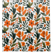 Orange Spring Flowers Pattern Floral Elegant シャワーカーテン (正面)