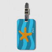 Orange Starfish Blue Waves Luggage Tag ラゲッジタグ (正面縦)