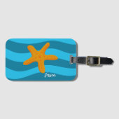 Orange Starfish Blue Waves Luggage Tag ラゲッジタグ (正面横)