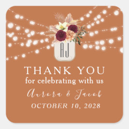 Orange String Lights 結婚's Thank You スクエアシール