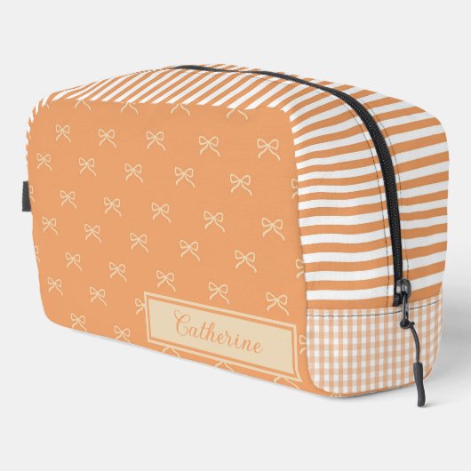 Orange Stripe Bow Pattern Coquette Cosmetic ドップキット (右コーナー)