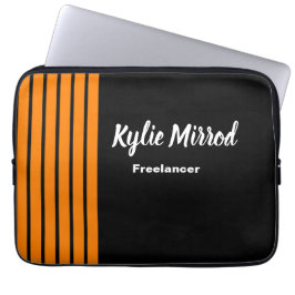 Orange stripe lines black ラップトップスリーブ