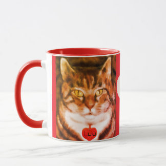 Orange striped Cat Red Trim with heart マグカップ