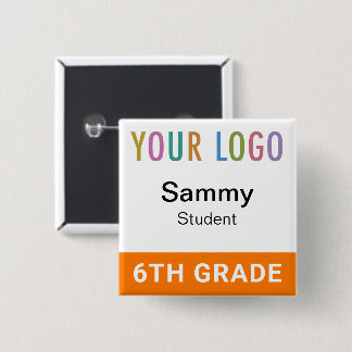 Orange Student Name Tag Button with School Logo 缶バッジ
