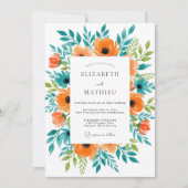 Orange Sublime Summer Botanical Wedding 招待状 (正面)