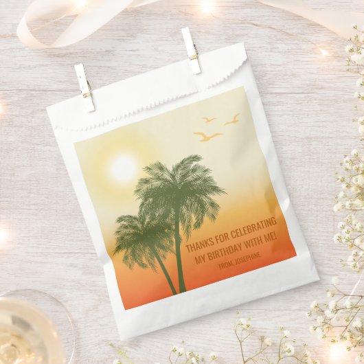 Orange Summer Sunset Palm Trees Birthday Thank You フェイバーバッグ (クリップ留めされた状態)