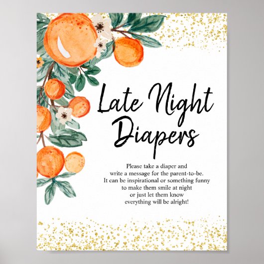 Orange Summer Watercolor Late Night Diapers ポスター (正面)