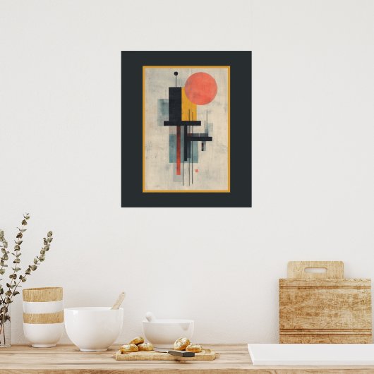 Orange Sun Modern Mid Century Art Poster  ポスター (キッチン)
