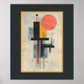 Orange Sun Modern Mid Century Art Poster  ポスター (正面)