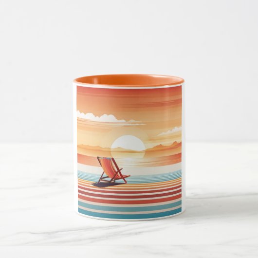 Orange Sunset Beach Mug - Vibrant Coastal Design マグカップ (中央)