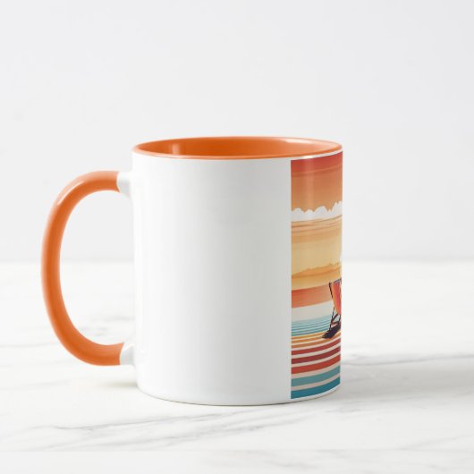 Orange Sunset Beach Mug - Vibrant Coastal Design マグカップ (左)