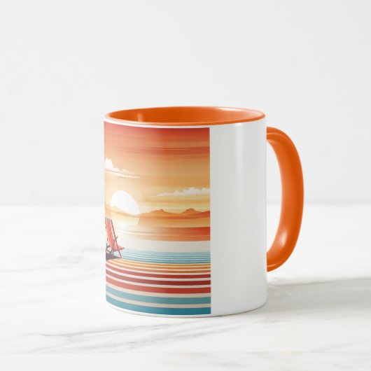 Orange Sunset Beach Mug - Vibrant Coastal Design マグカップ (正面右)