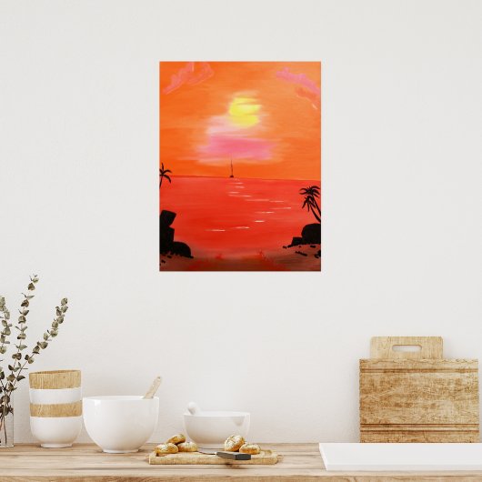 Orange Sunset Sky Painting Poster ポスター (キッチン)