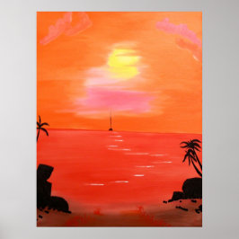 Orange Sunset Sky Painting Poster ポスター